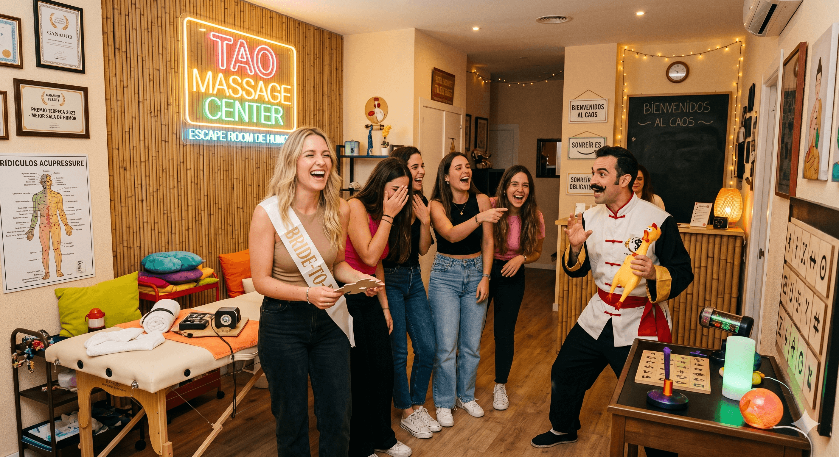 Tao Massage Center: escape room de humor premiado con TERPECA, perfecto para despedidas de soltera pequeñas en Madrid