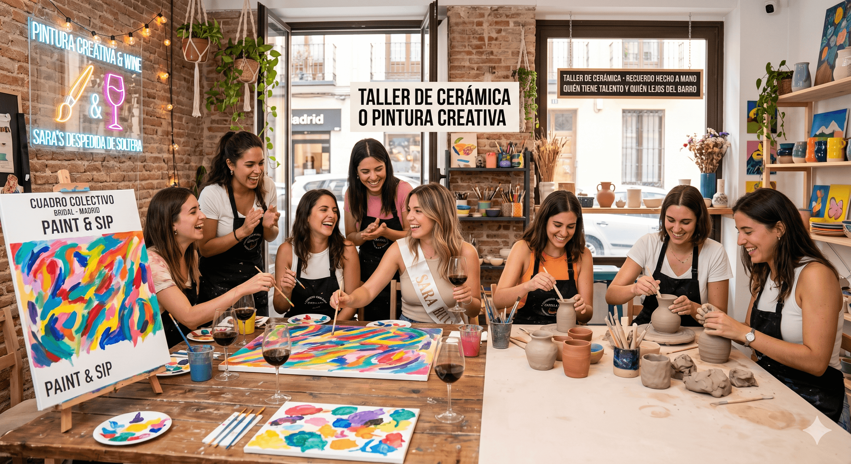 Taller de cerámica o paint and sip para despedida de soltera en Madrid: actividad creativa e instagrameable con vino incluido