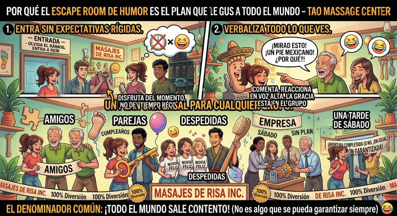 Por qué el escape room de humor es el plan que le gusta a todo el mundo: amigos, parejas, cumpleaños, despedidas y empresas