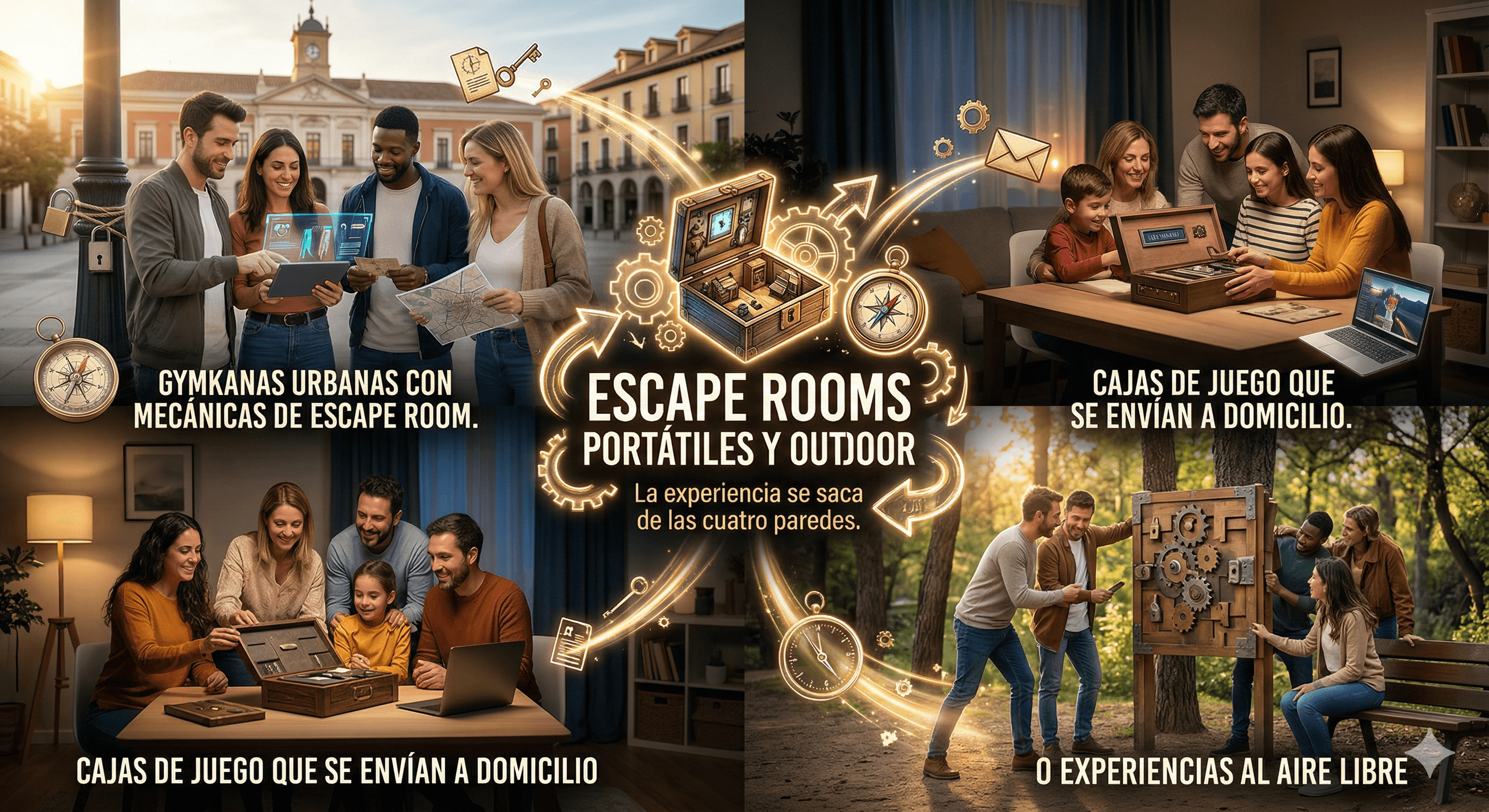 Escape room portátil y outdoor: gymkanas urbanas, cajas de juego a domicilio y experiencias al aire libre
