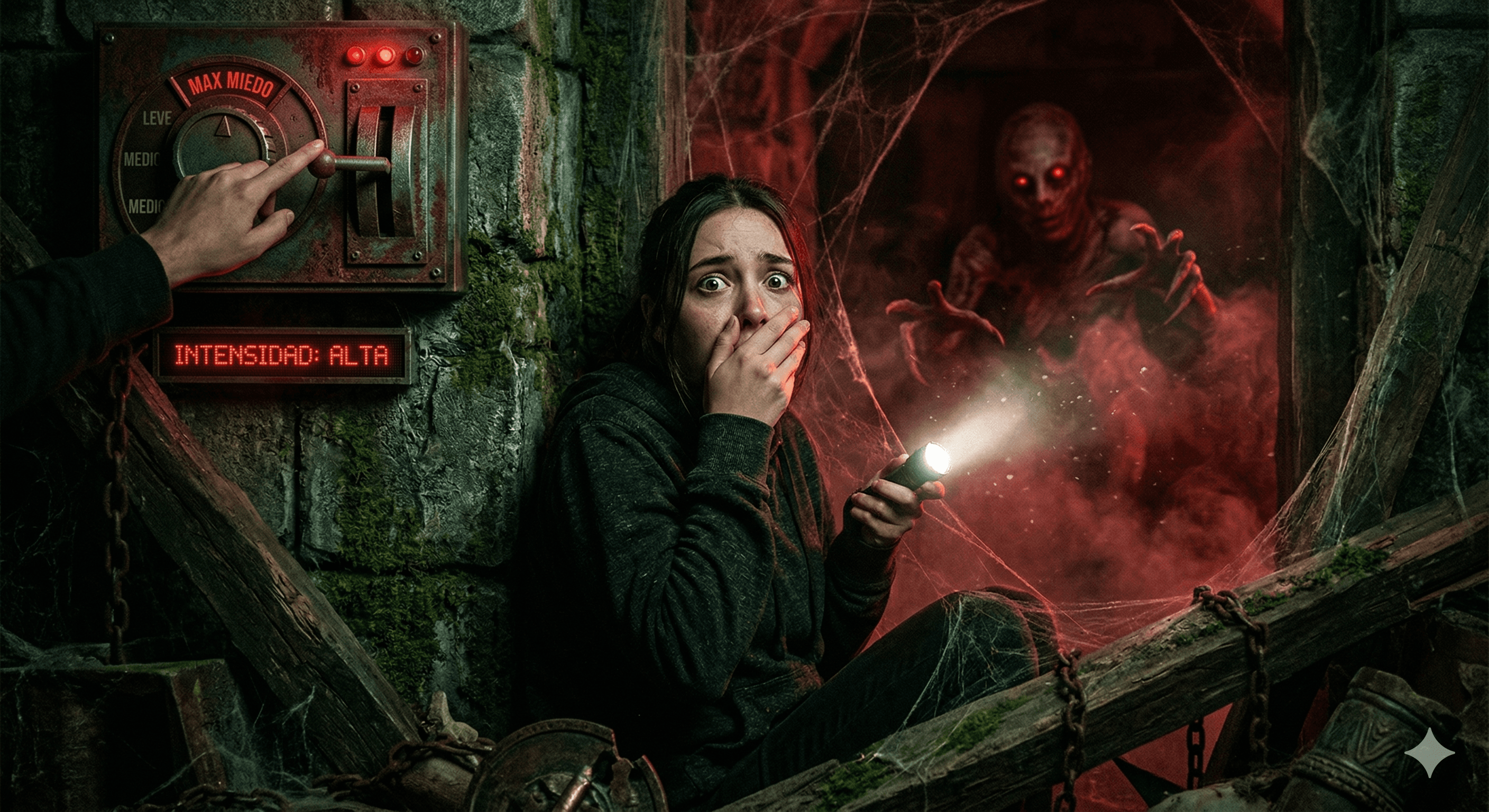 Escape room de terror con atmósfera oscura, intensidad máxima y sustos garantizados