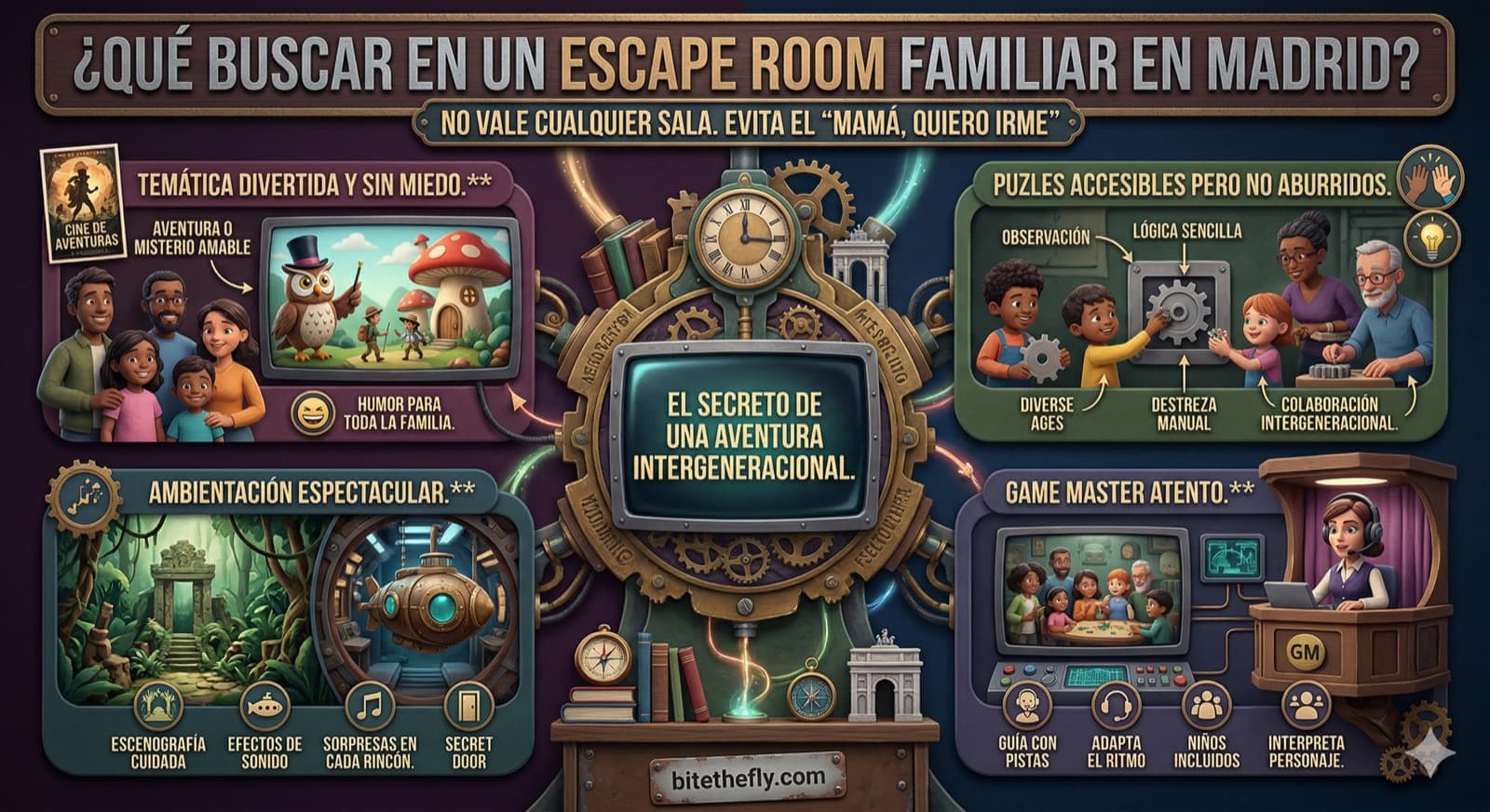 Qué buscar en un escape room familiar en Madrid: temática sin miedo, puzles accesibles y Game Master atento