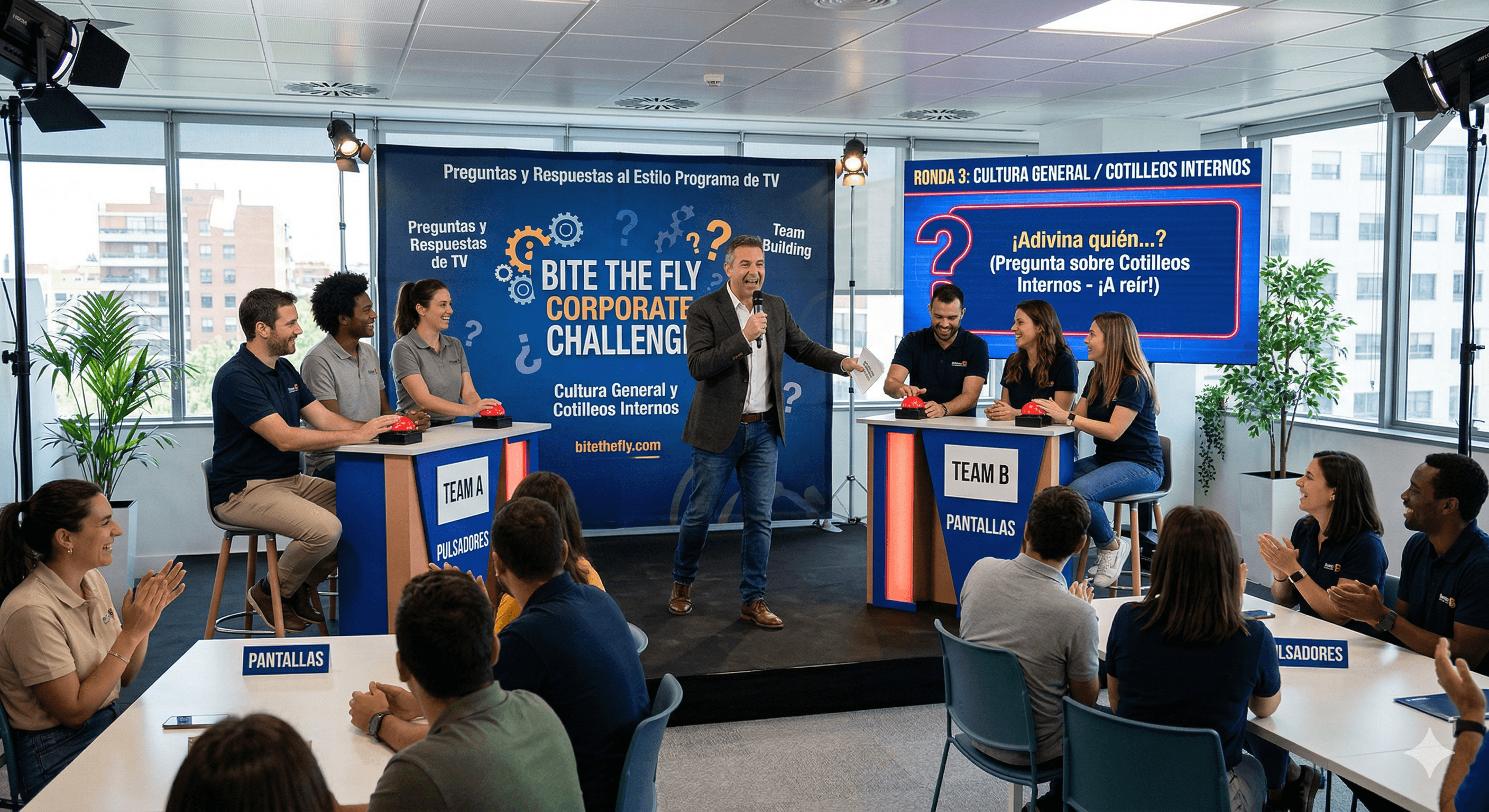 Un concurso de preguntas y respuestas al estilo televisión para empleados