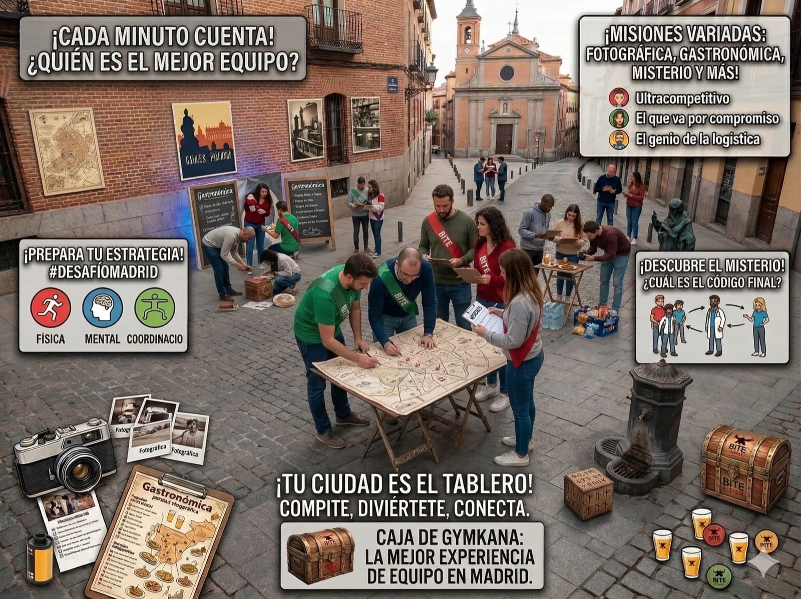 Gymkanas urbanas por Madrid: misiones fotográficas y gastronómicas por La Latina, Malasaña y el Madrid de los Austrias