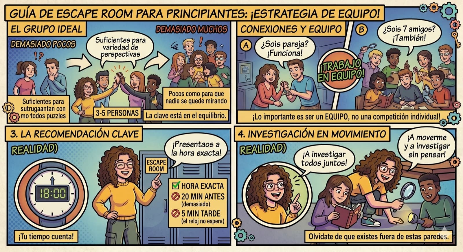 Cómo organizarte con tu grupo para un escape room: el tamaño ideal es de 3 a 5 personas